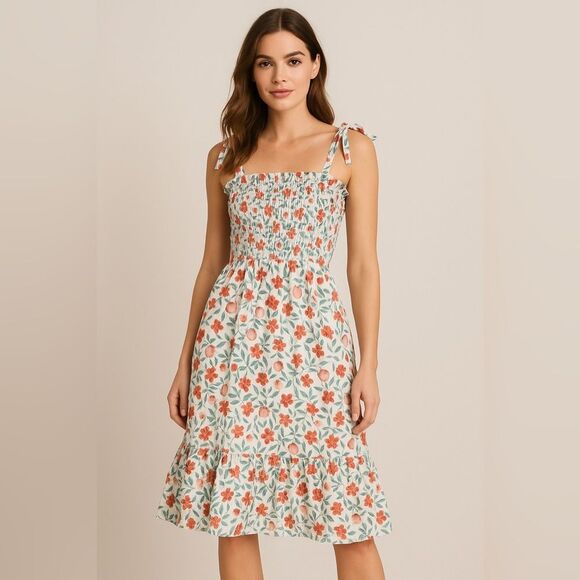 Draper James Dresses & Skirts - Draper James Taylor Smocked Waist Dress XS NWT Strawberry Floral Cotton
